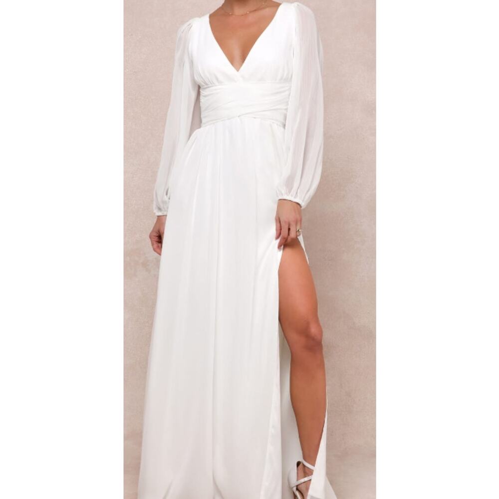 LULU'S XL Enchant My Love White V-Neck Long Sleeve Bridal Maxi Dress NEW B118
